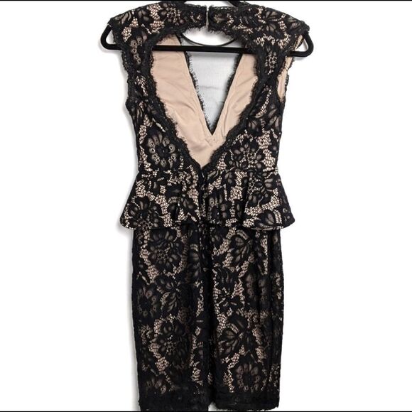 Betsy & Adam Black Lace Open Back Peplum Dress Size 2 - Picture 4 of 16